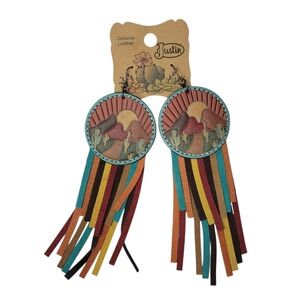 Justin Genuine Leather Tooled Desert Sunset Fringe Earrings NWT